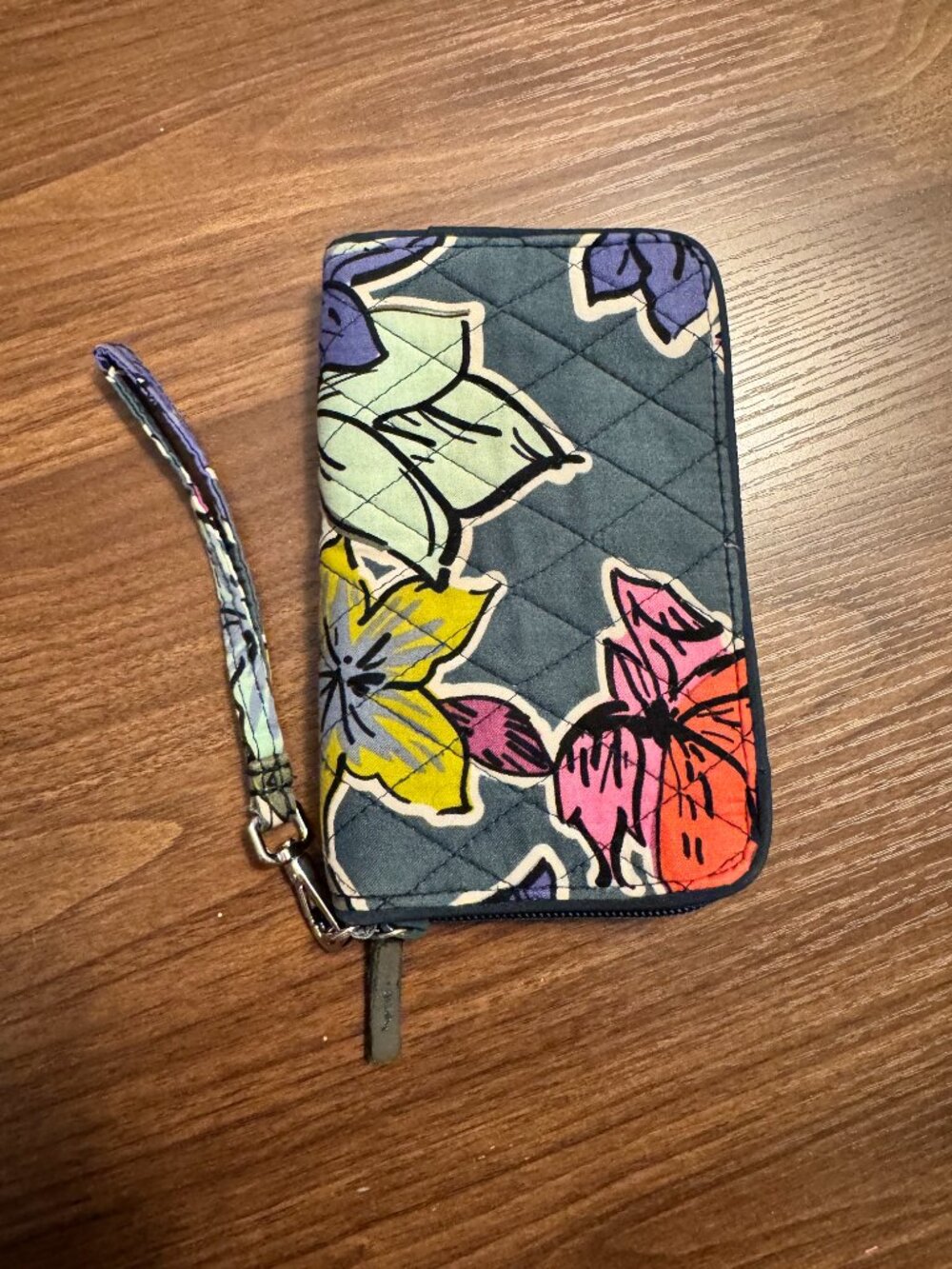 Vera Bradley Zip Around Wristlet Wallet : Slate Blooms Floral Quilted Cotton